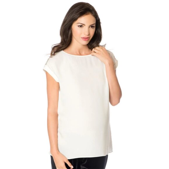 Rebecca Minkoff x A Pea in the Pod Silk Maternity Blouse w Embellished S… - Picture 2 of 8